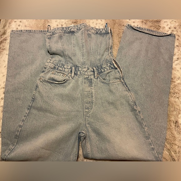 Zara Pants & Jumpsuits Zara Corset Denim Jumpsuit Poshmark